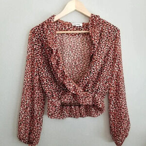 Steve Madden Women's Ruffle Multicolor Top XS 100% Polyester Long Sleeves V-Neck